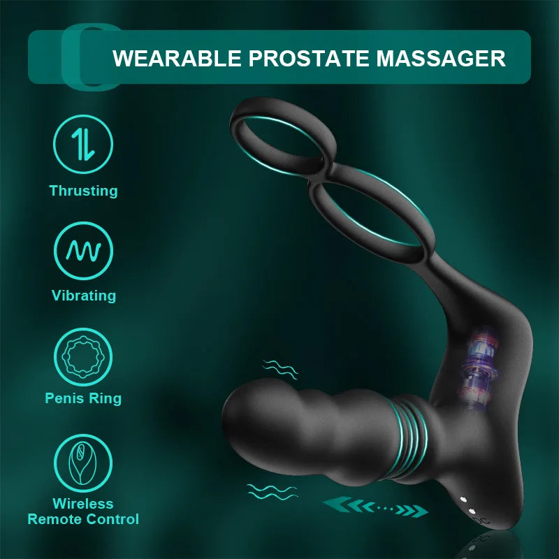 9 Thrusting Vibrating Remote Control Wearable Prostate Massager