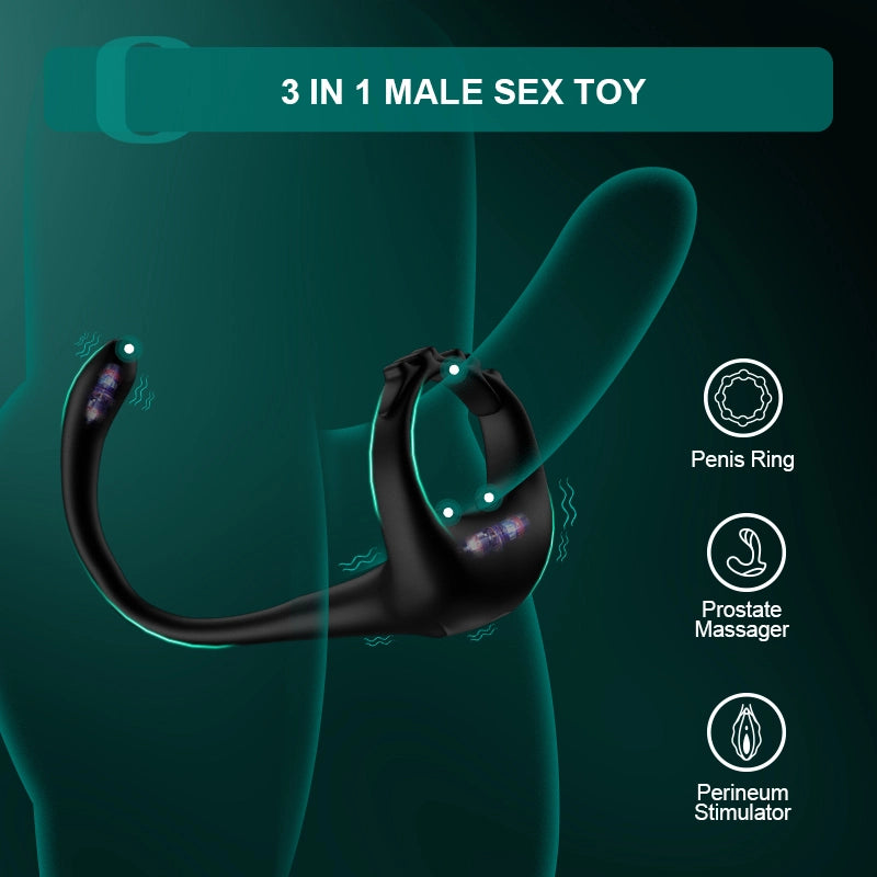 10 Vibration Mode Adjustable Cock Ring with Prostate Stimulator