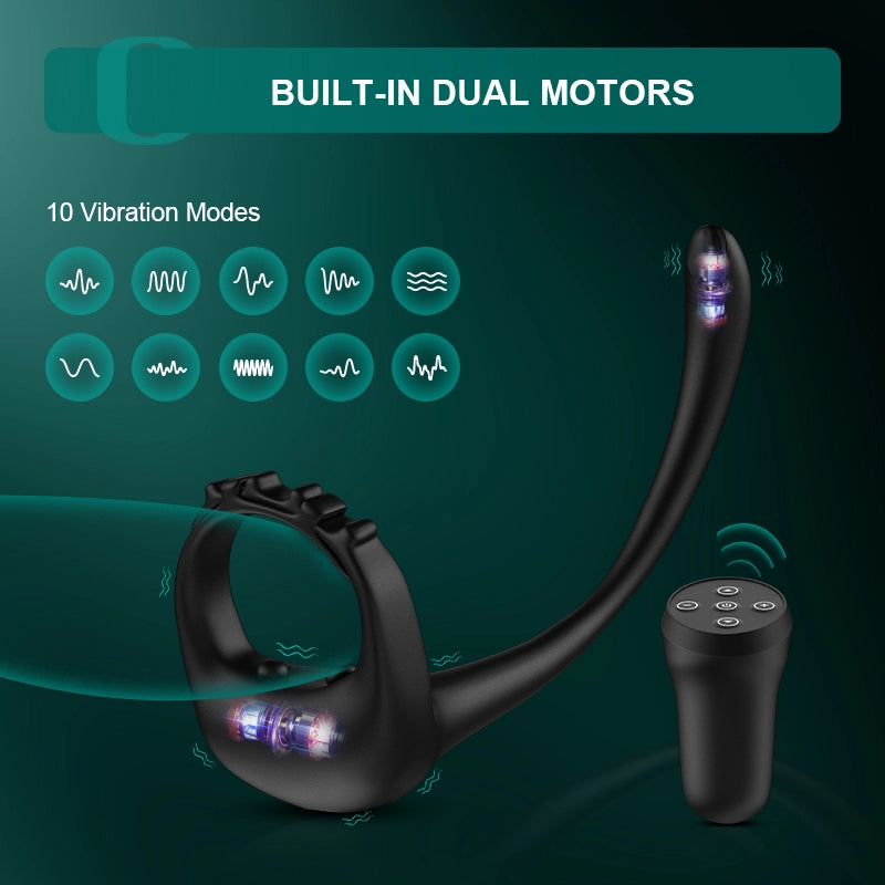 10 Vibration Mode Adjustable Cock Ring with Prostate Stimulator
