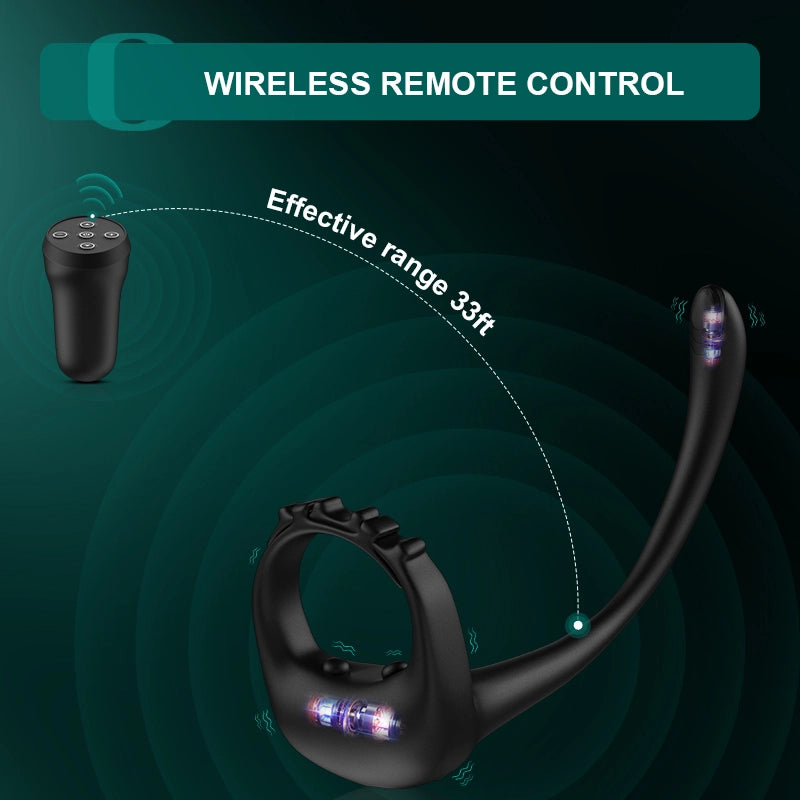 10 Vibration Mode Adjustable Cock Ring with Prostate Stimulator