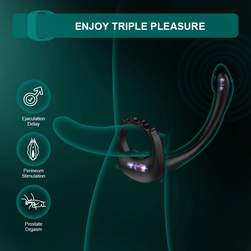 10 Vibration Mode Adjustable Cock Ring with Prostate Stimulator