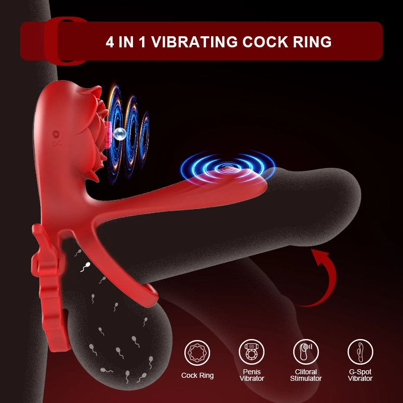 10 Vibration Mode Dual Motor Rose Cock Ring