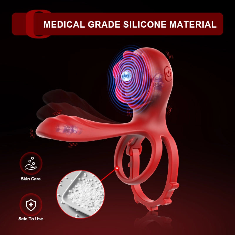 10 Vibration Mode Dual Motor Rose Cock Ring