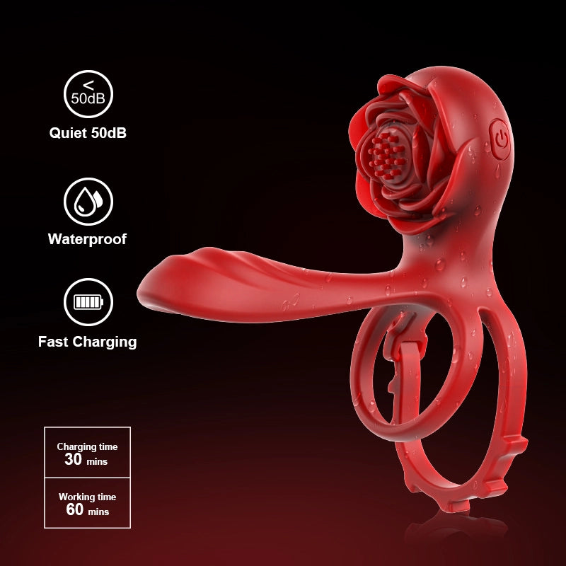 10 Vibration Mode Dual Motor Rose Cock Ring