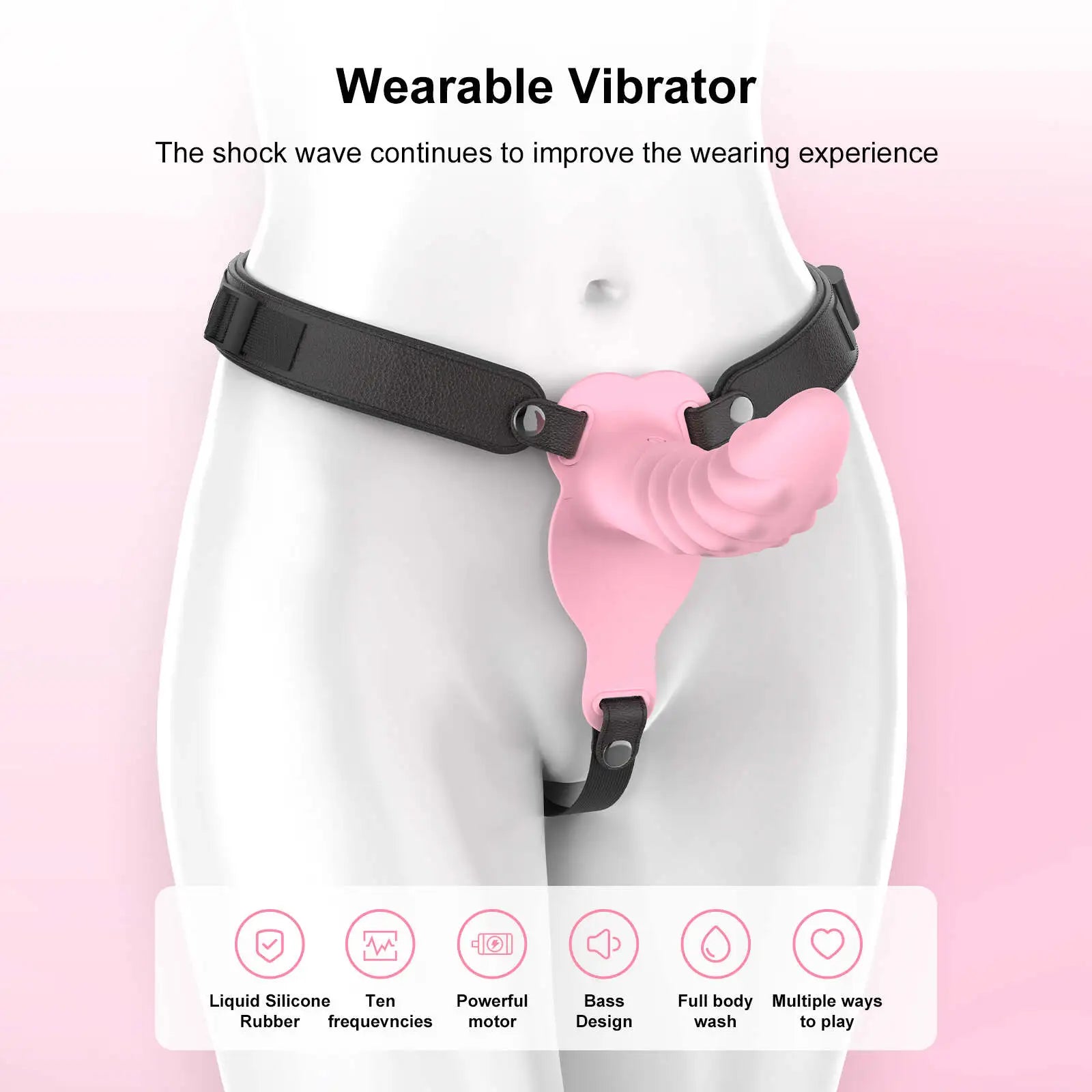 Multi Textured Lesbian Strap On Dildo with 10 Vibrations 7.59 Inch
