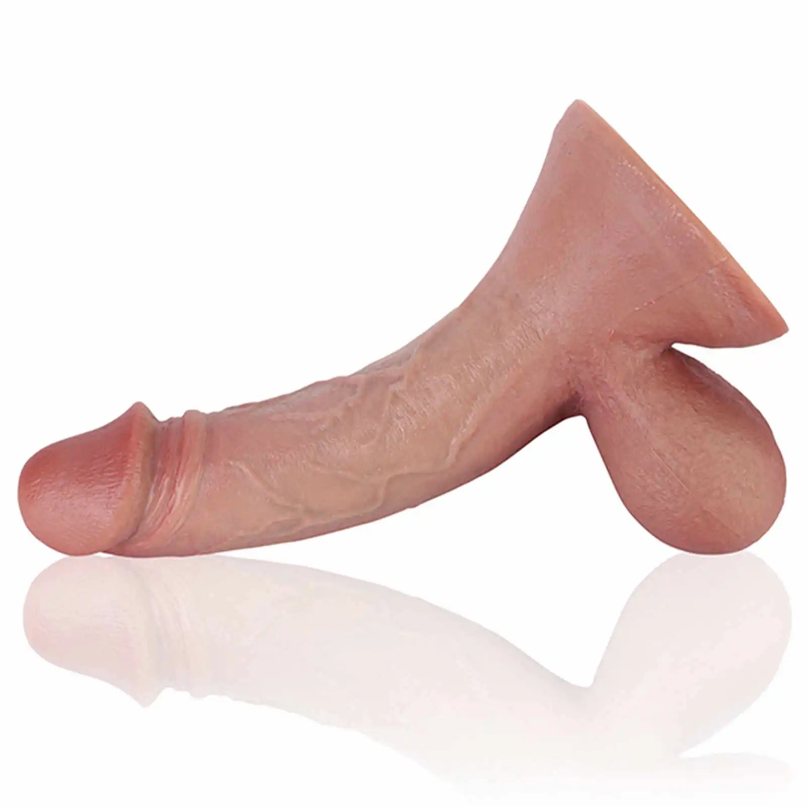 Ultra Realistic Double Layer Silicone Dildo with Big Balls 9 Inch