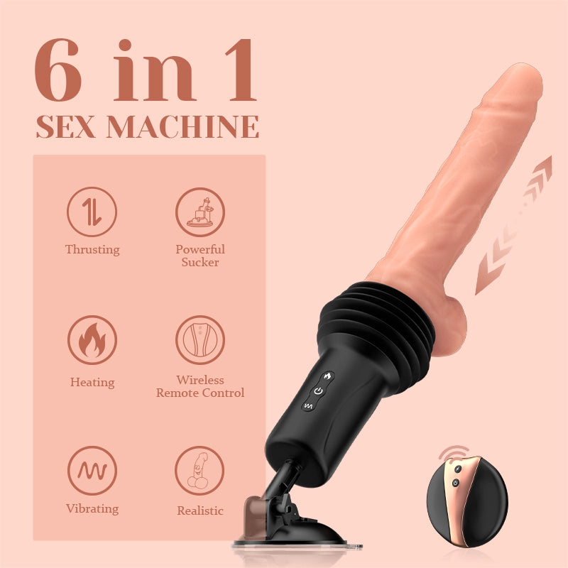6 In 1 Thrusting Heating Sex Machine with Realistic Dildo