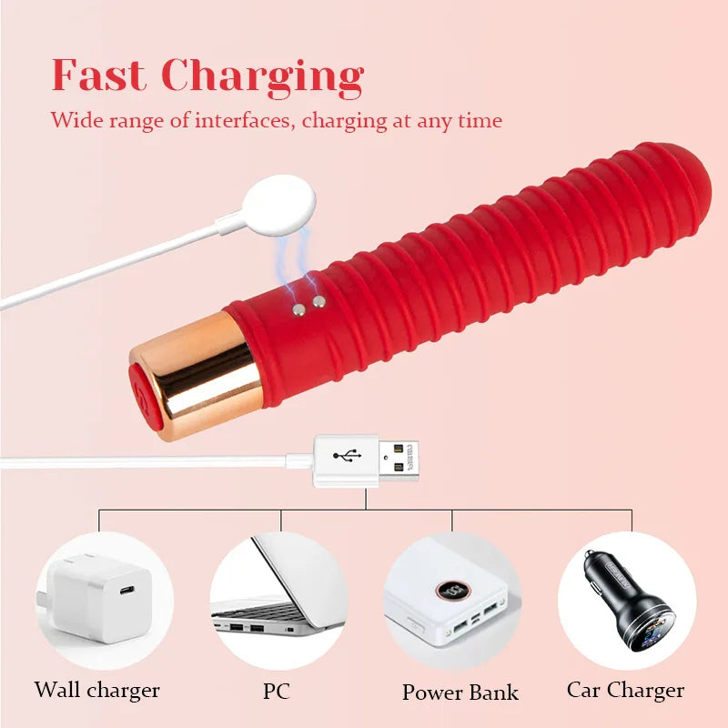 7 Vibrations Rechargeable Threaded Lipstick Bullet Vibrator