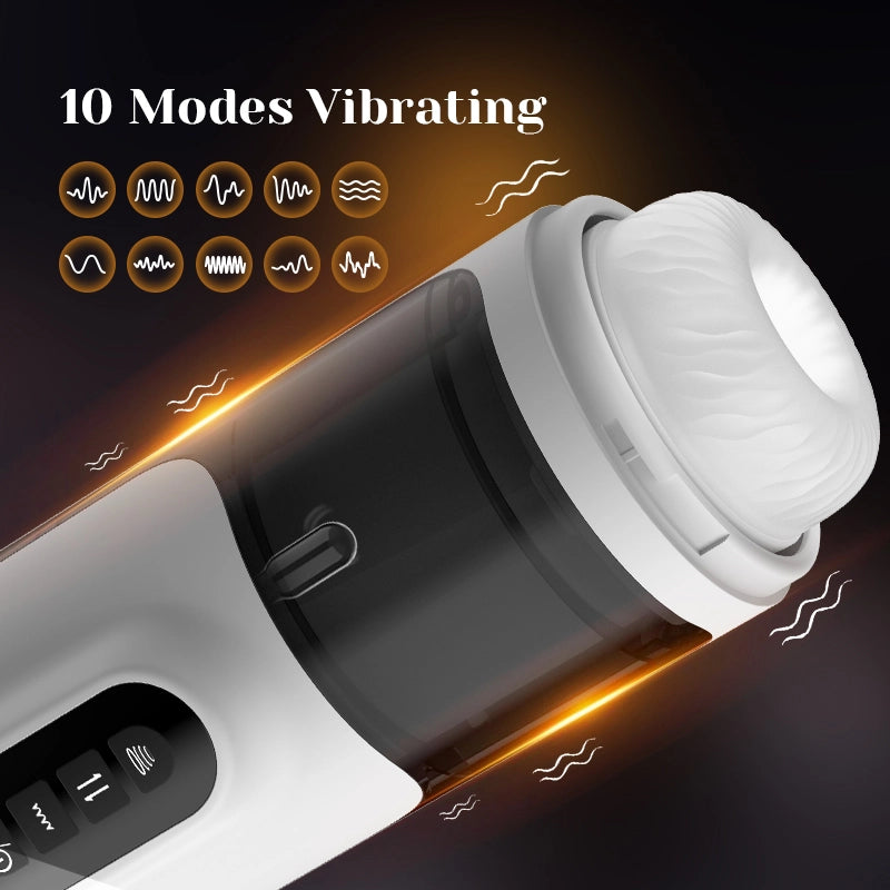 6 In 1 Thrusting Vibrating Heated Male Masturbator with Silicone Sleeve