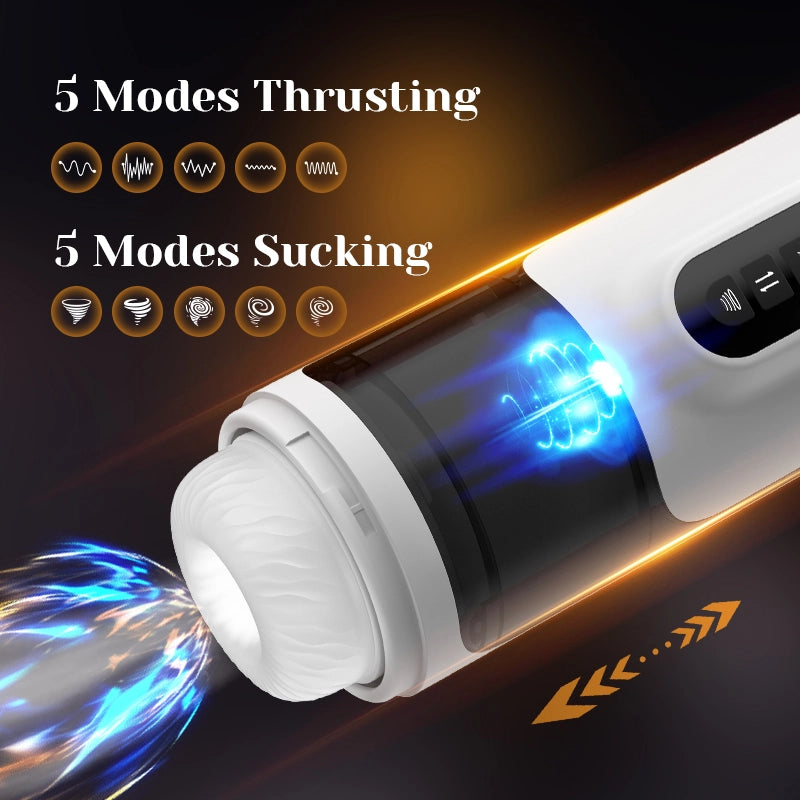 6 In 1 Thrusting Vibrating Heated Male Masturbator with Silicone Sleeve