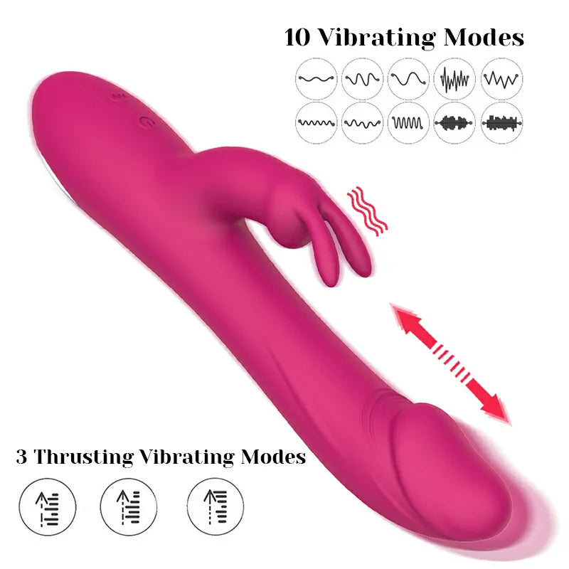10 Vibration & 3 Thrust Modes Realistic Glans Rabbit Vibrator