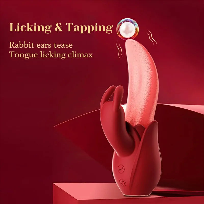 Silicone Tongue Rabbit Vibrator with Licking & Tapping