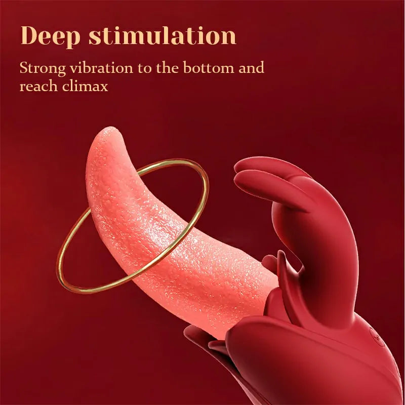 Silicone Tongue Rabbit Vibrator with Licking & Tapping