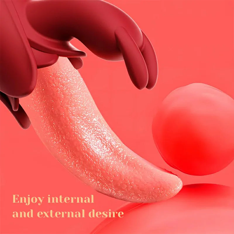 Silicone Tongue Rabbit Vibrator with Licking & Tapping