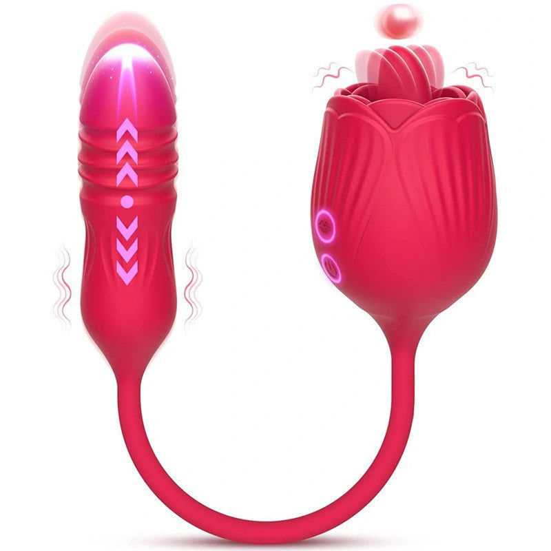 2 In 1 Rose Vibrator with 10 Licking and Thrusting Modes 2 In 1 Rose Vibrator with 10 Licking and Thrusting Modes