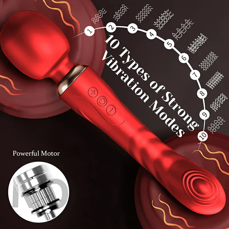 2 in 1 Rechargeable 10 Powerful Vibration Modes Wand Vibrator
