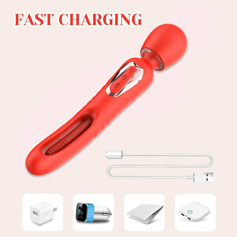 2 In 1 Powerful Vibration & Flapping Wand Vibrator