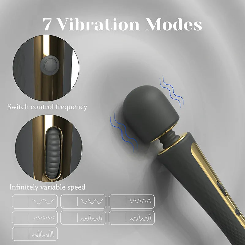 7 Vibration Modes Roller Control Silicone Rechargeable Wand Vibrator