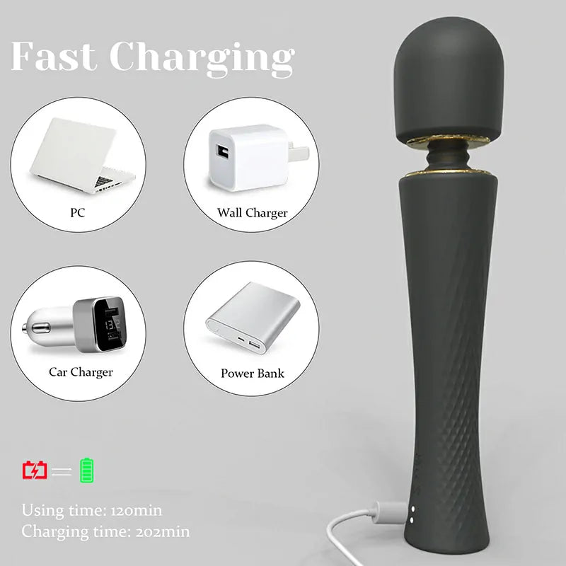 7 Vibration Modes Roller Control Silicone Rechargeable Wand Vibrator