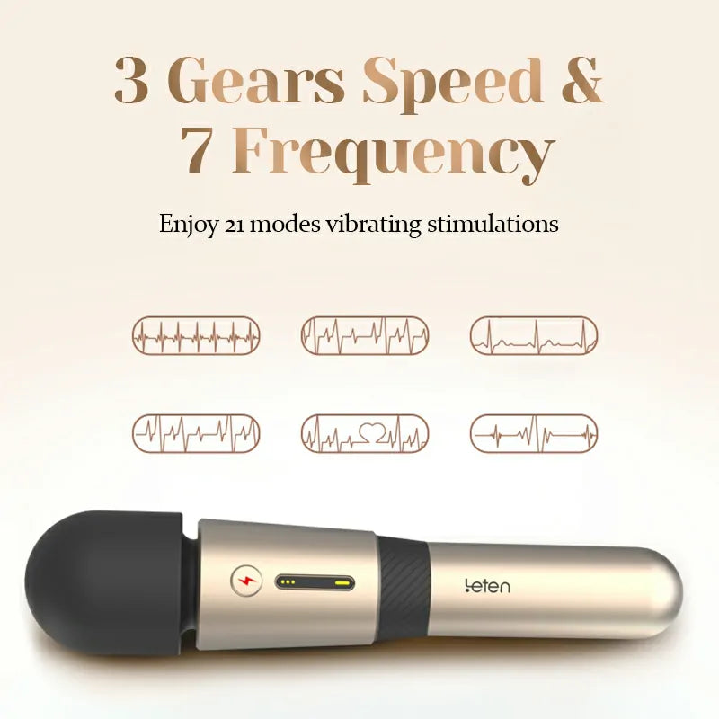 3 Gears Speed & 7 Frequency Vibrating Rechargeable Wand Vibrator