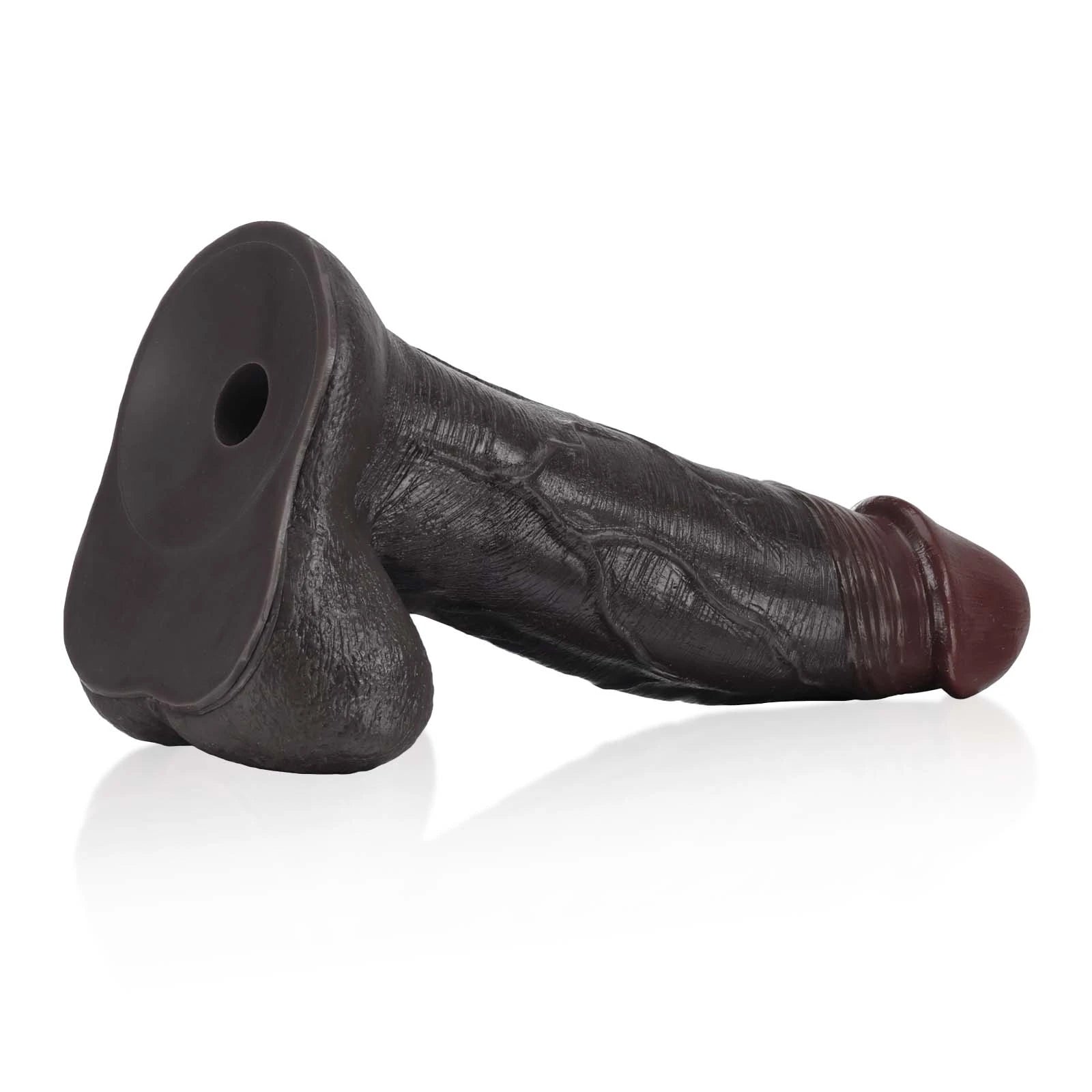 10.8" Thick Sliding Leather Black Hollow Dildo with Movable Ball