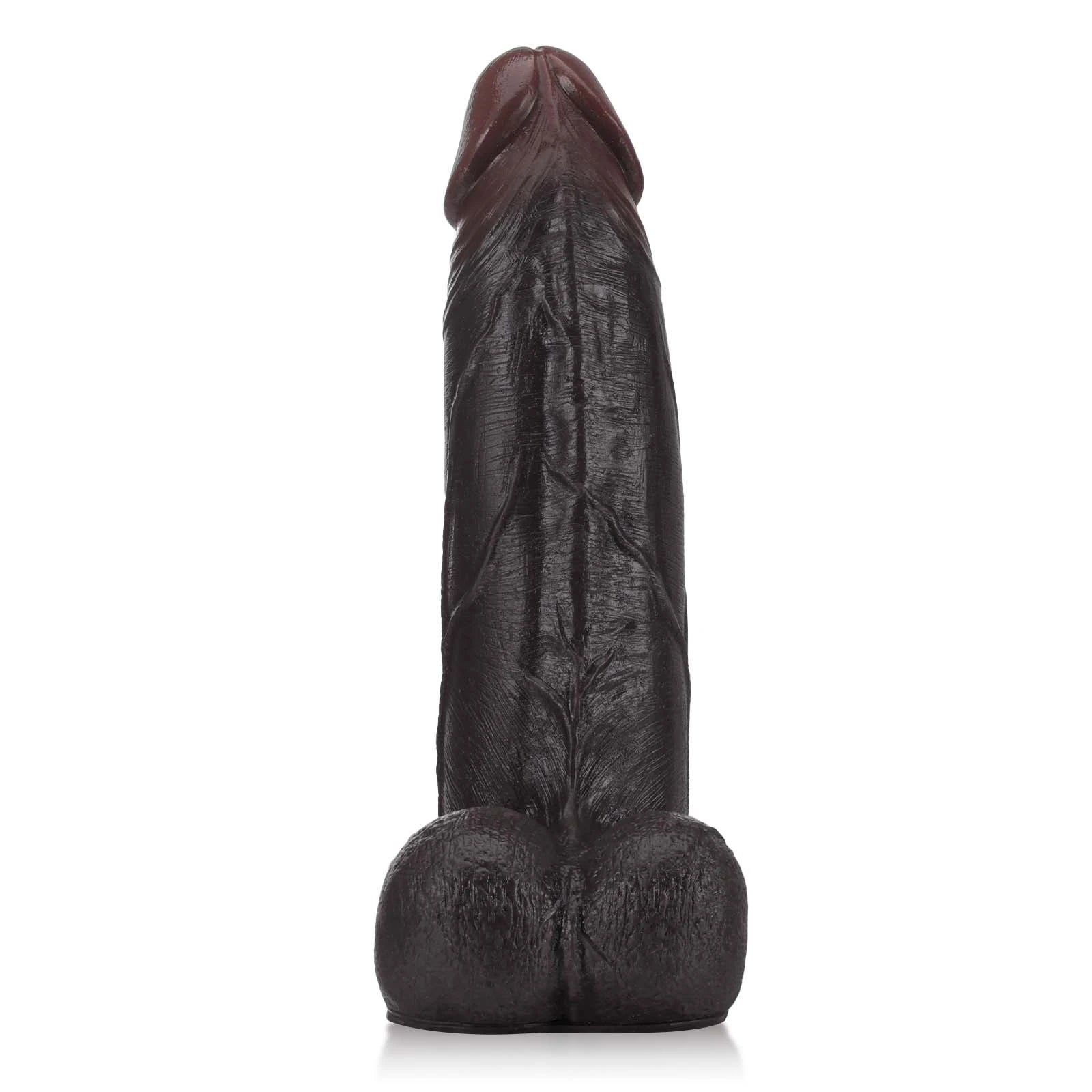 10.8" Thick Sliding Leather Black Hollow Dildo with Movable Ball