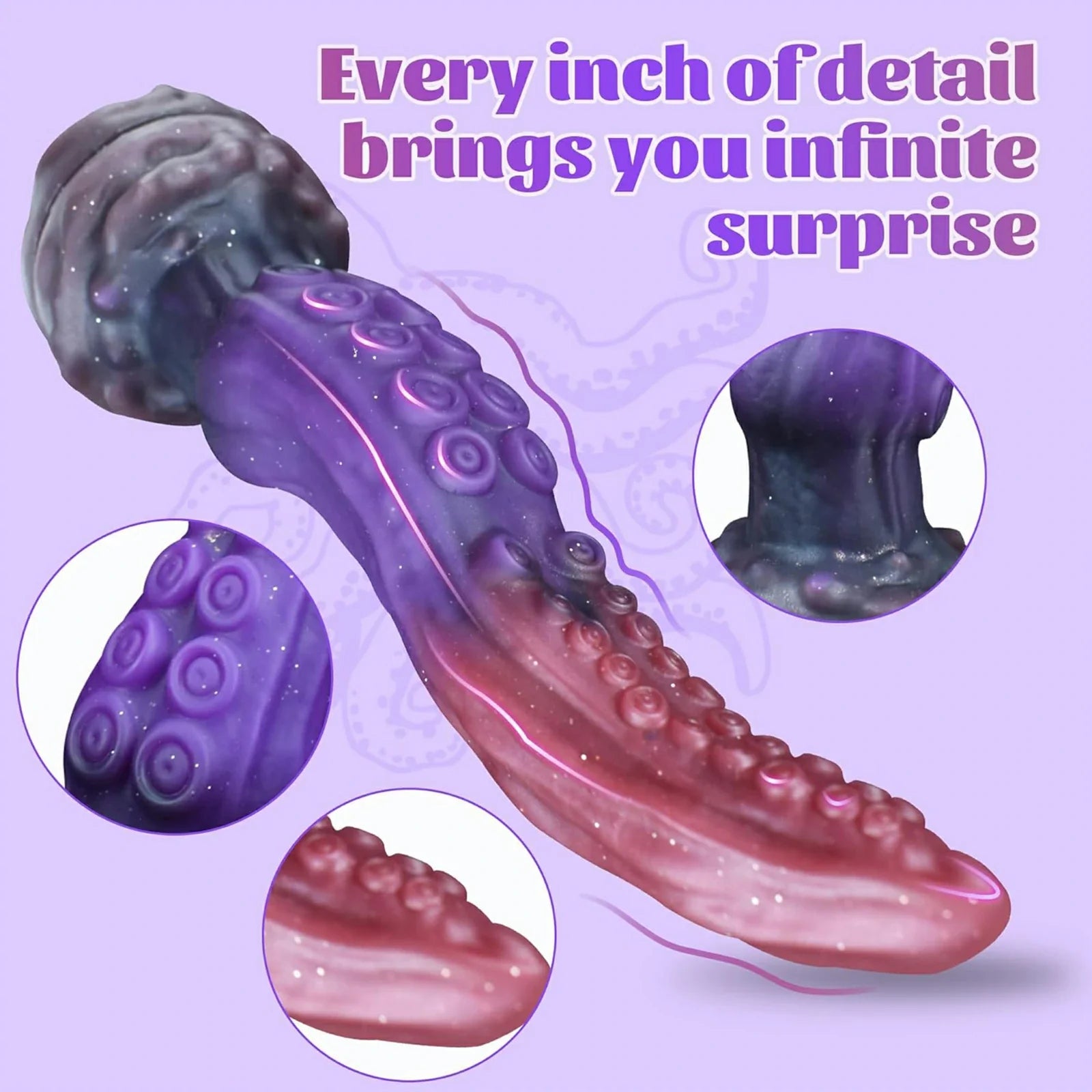 10 Inch Tentacle Dildo Silicone Pink Purple Gradient Suction Base Textured Suckers