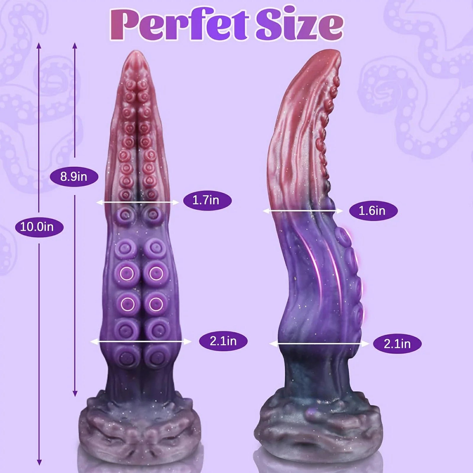 10 Inch Tentacle Dildo Silicone Pink Purple Gradient Suction Base Textured Suckers