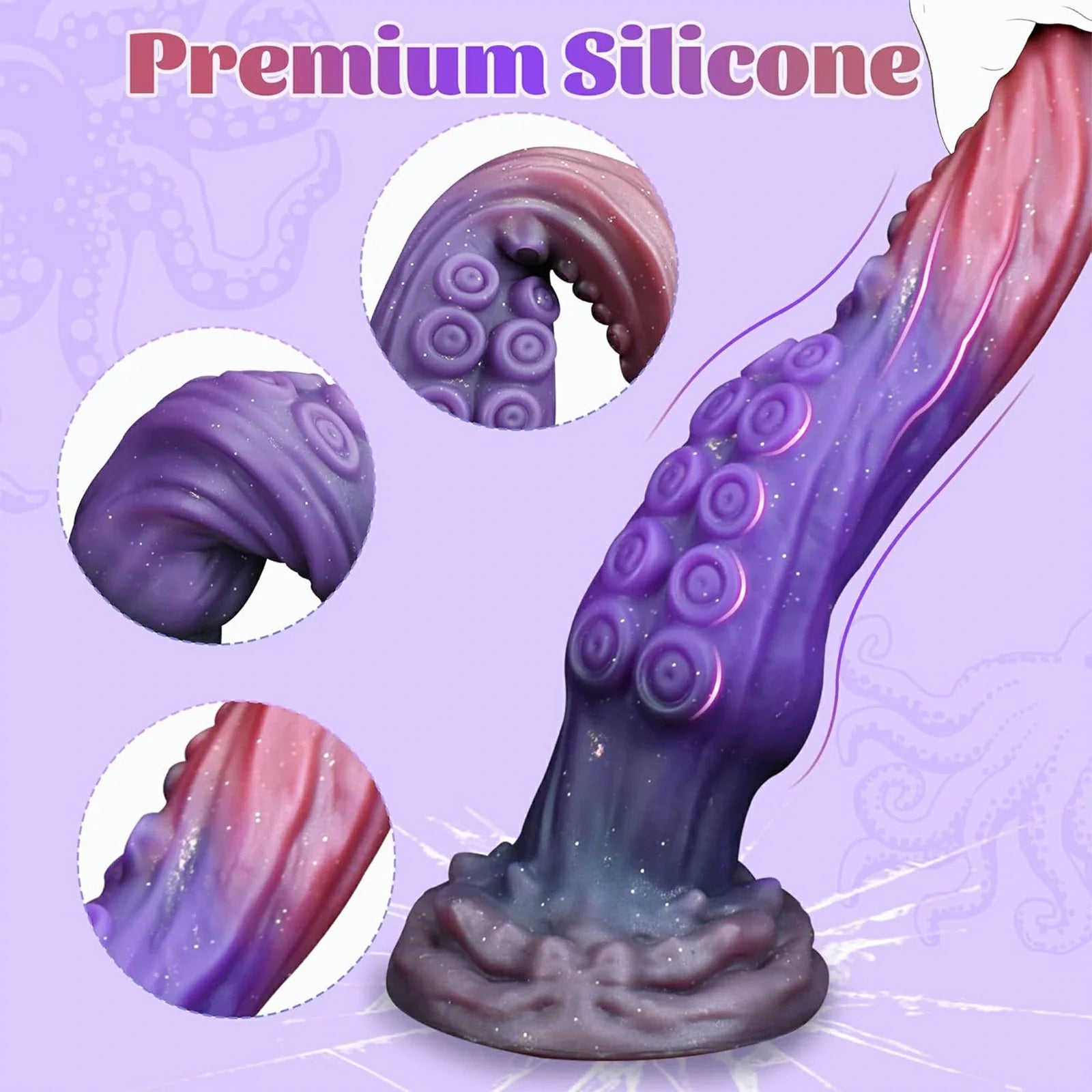 10 Inch Tentacle Dildo Silicone Pink Purple Gradient Suction Base Textured Suckers