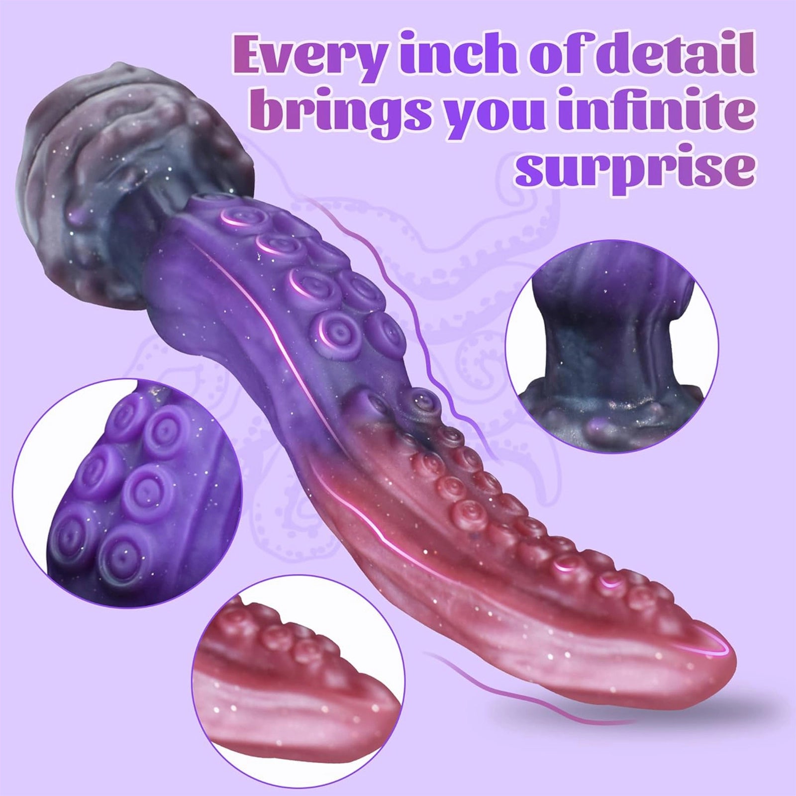10" Octopus Tentacle Dildo Silicone Pink Purple Gradient Suction Cup Mount