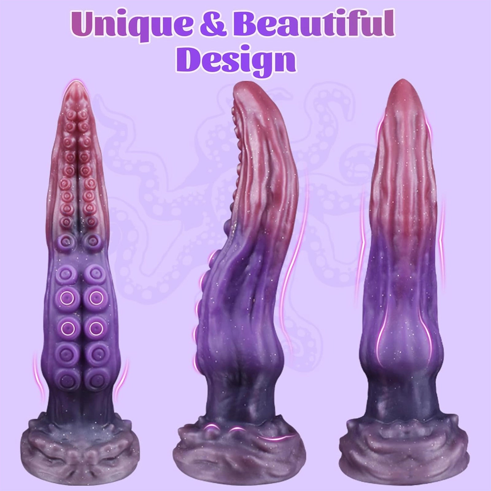 10" Octopus Tentacle Dildo Silicone Pink Purple Gradient Suction Cup Mount
