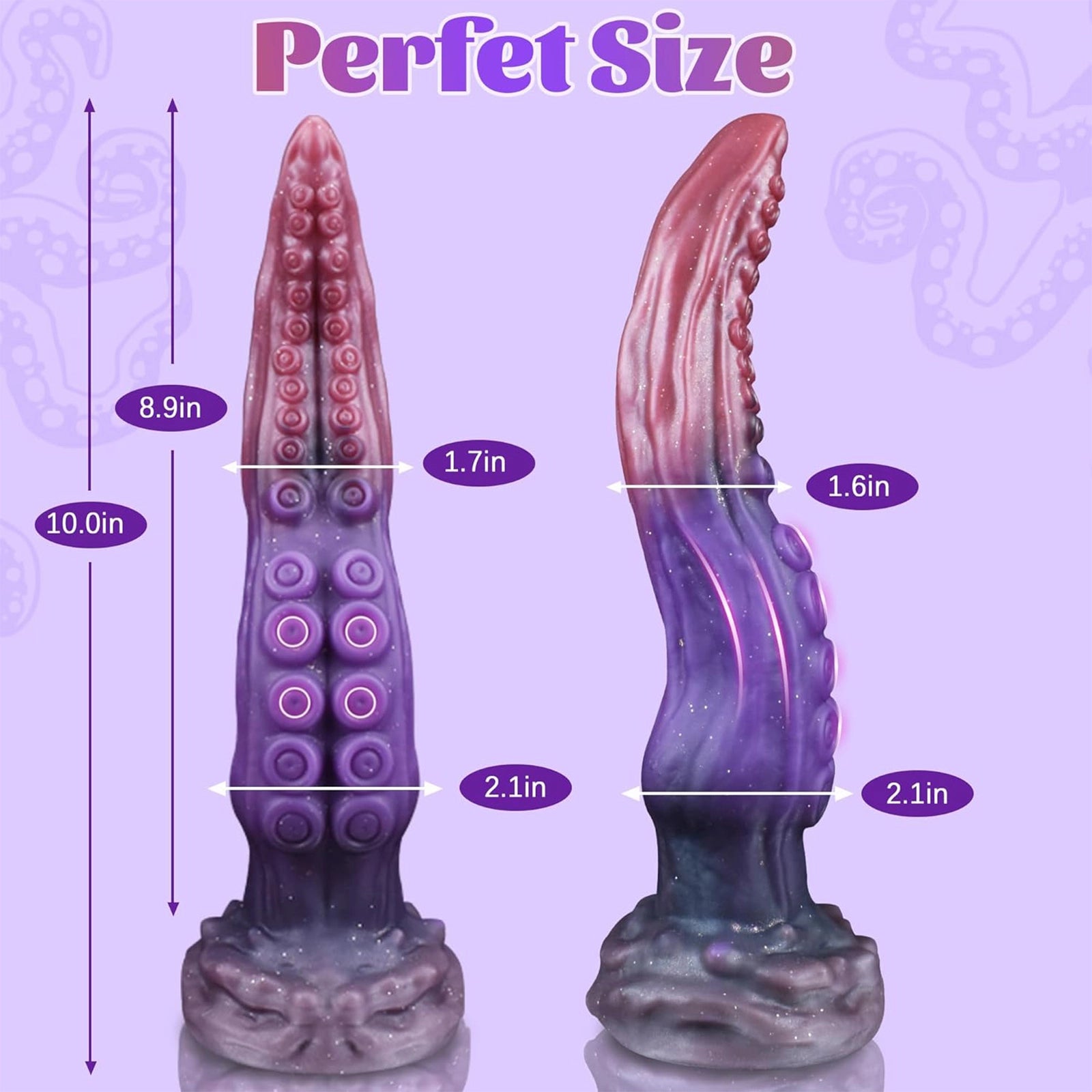10" Octopus Tentacle Dildo Silicone Pink Purple Gradient Suction Cup Mount