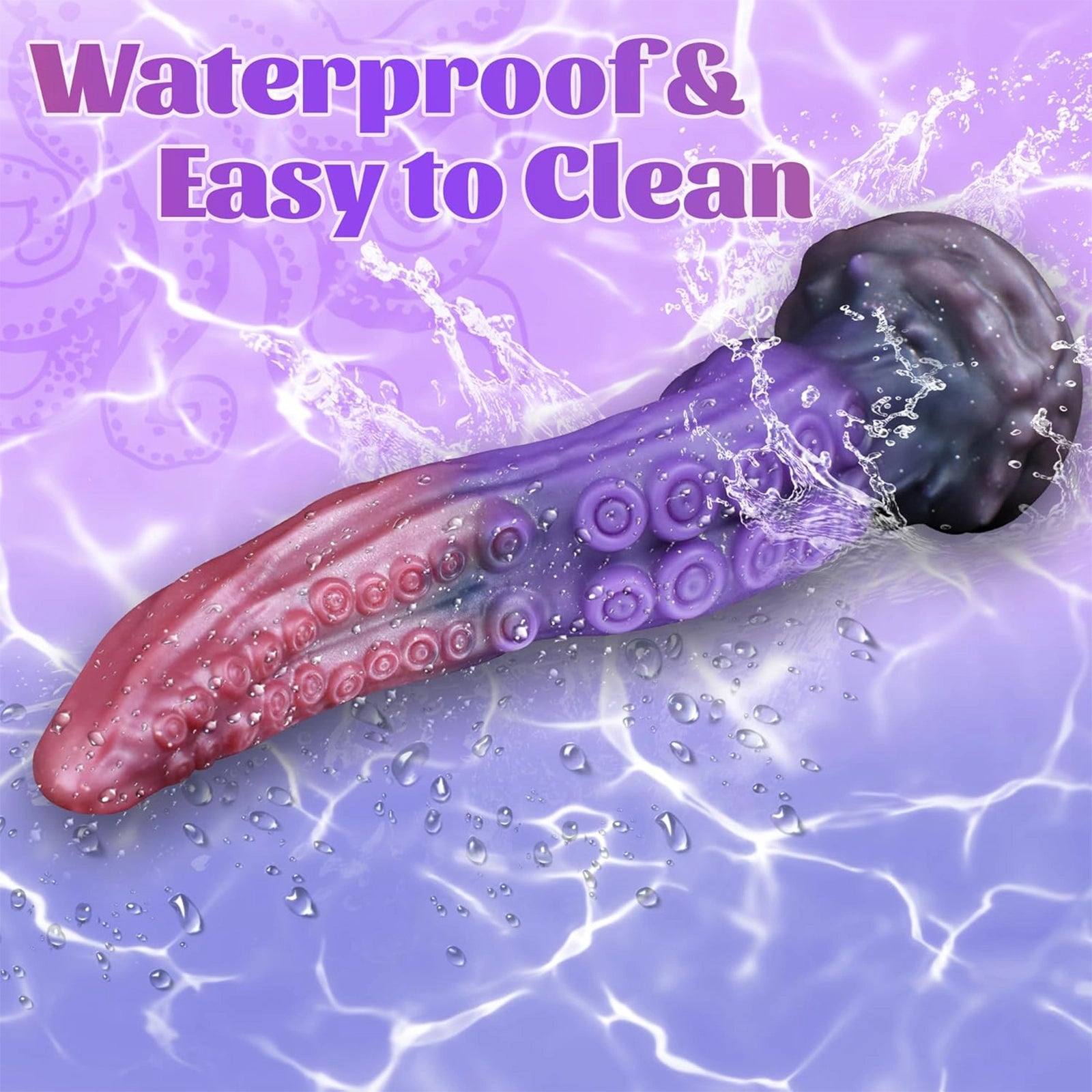 10" Octopus Tentacle Dildo Silicone Pink Purple Gradient Suction Cup Mount