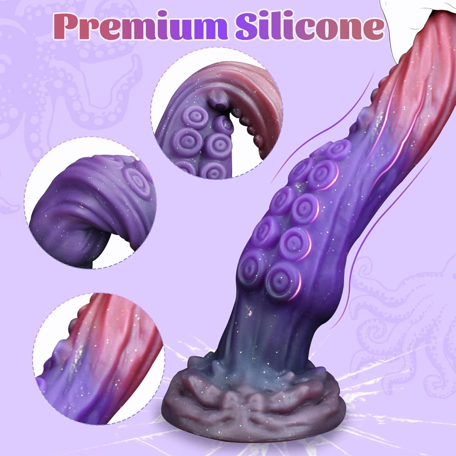 10" Octopus Tentacle Dildo Silicone Pink Purple Gradient Suction Cup Mount
