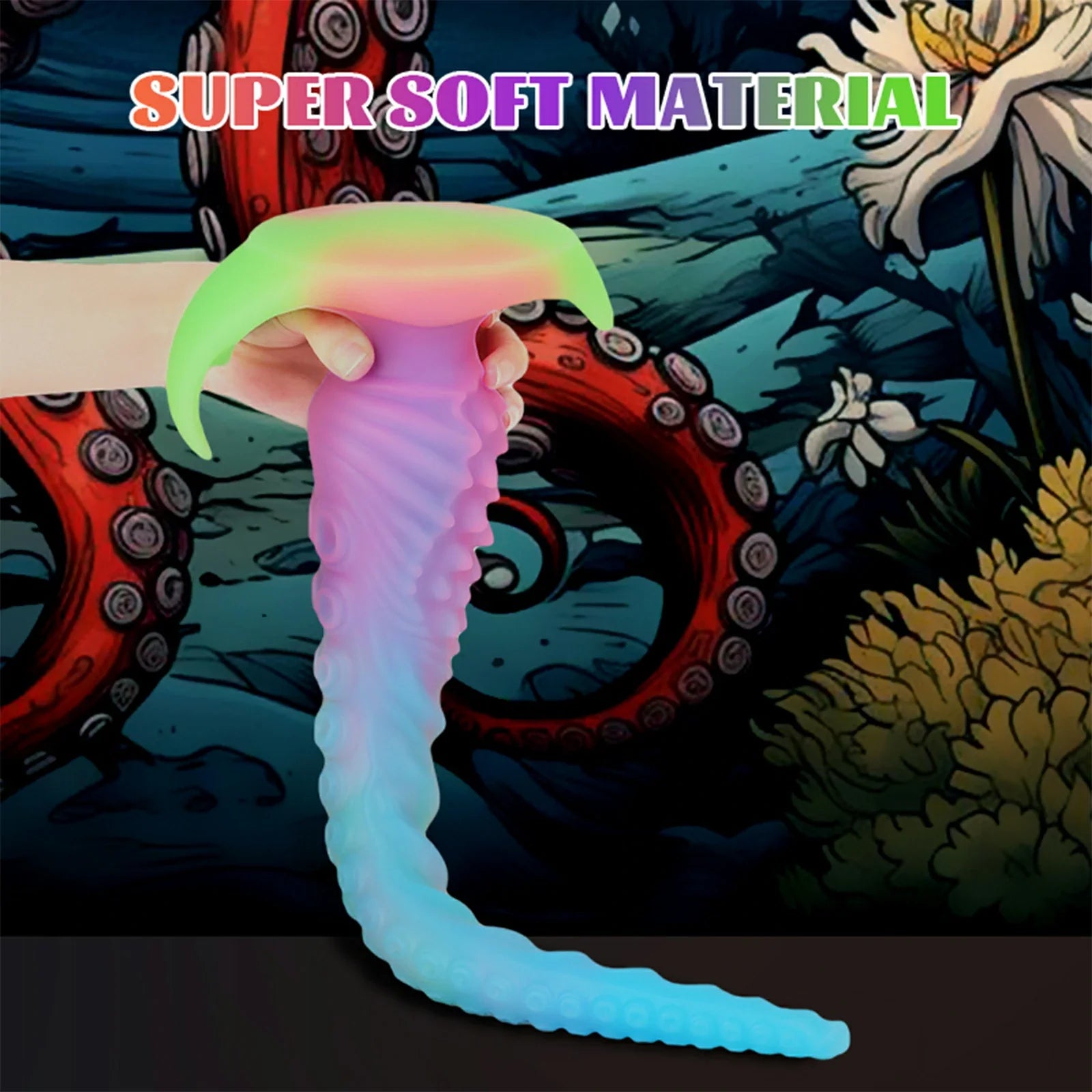 17.5 Inch Fantasy Tentacle Dildo Glow in the Dark Spiked Texture Anal Vaginal Play