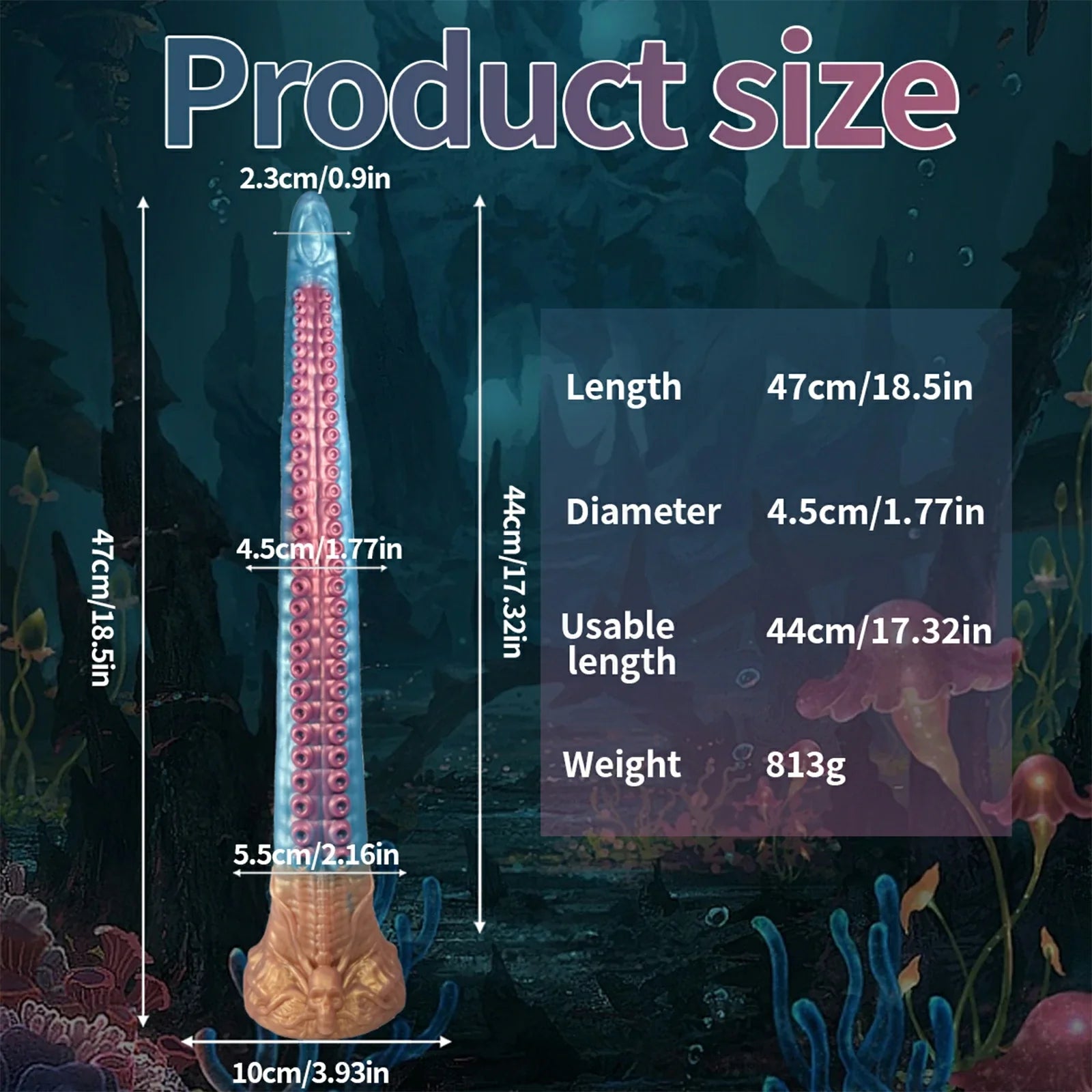 18.5 Inch Celestial Blue Tentacle Dildo Eldritch Curves Skull Crafted Suction Base