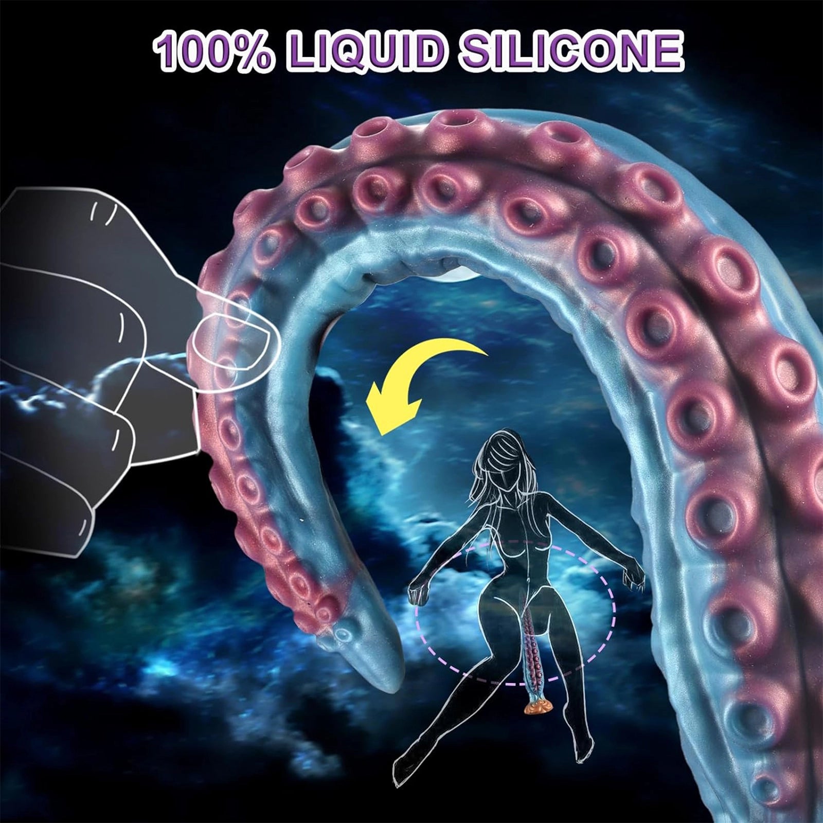 19.68 Blue Gold Octopus Tentacle Dildo with Tentacle Suction Cup Base