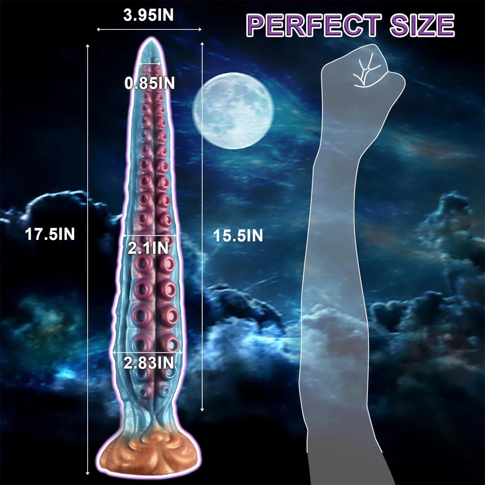 19.68 Blue Gold Octopus Tentacle Dildo with Tentacle Suction Cup Base