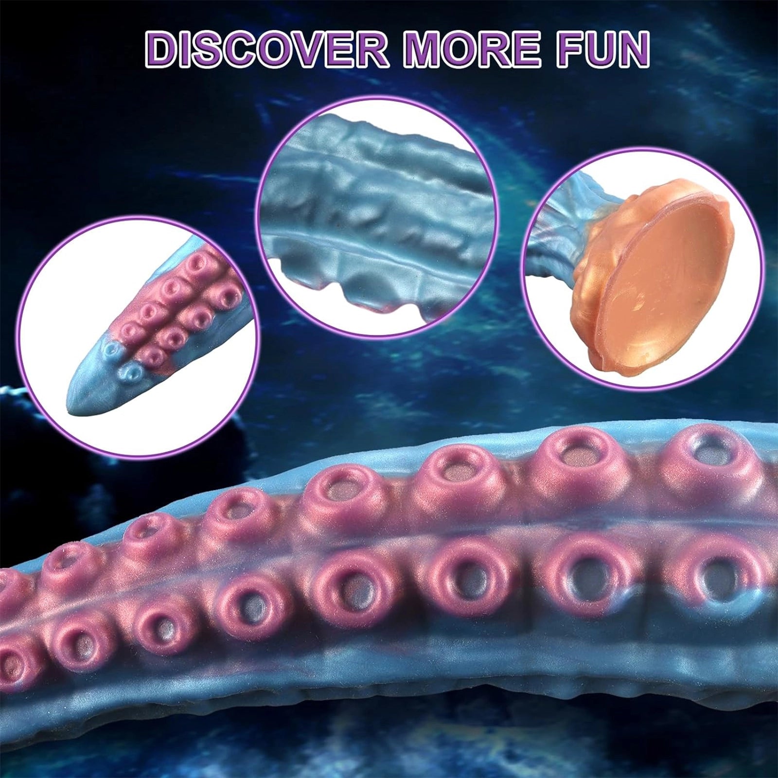 19.68 Blue Gold Octopus Tentacle Dildo with Tentacle Suction Cup Base