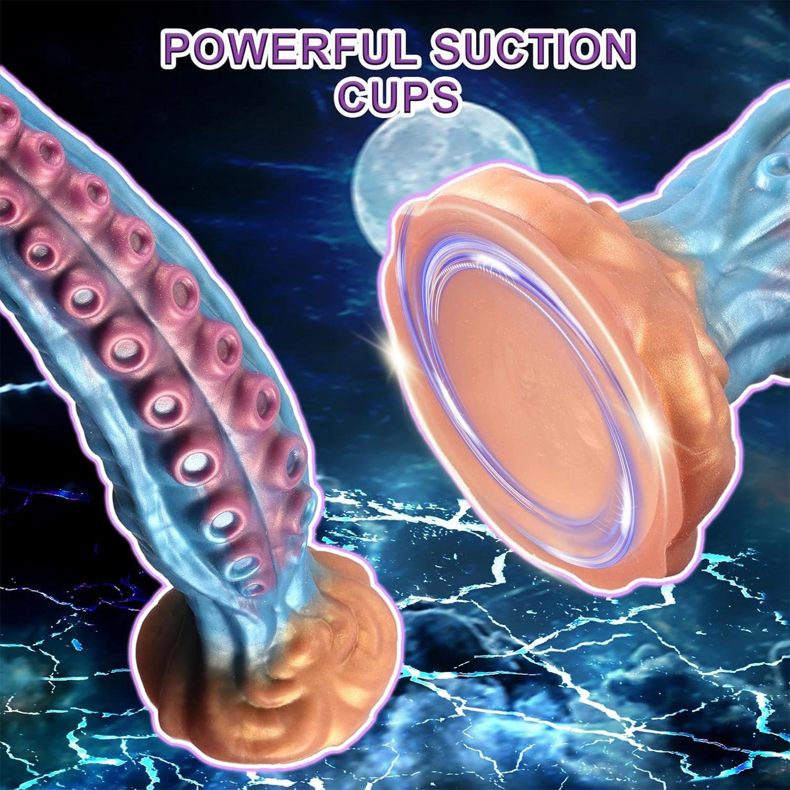 19.68 Blue Gold Octopus Tentacle Dildo with Tentacle Suction Cup Base
