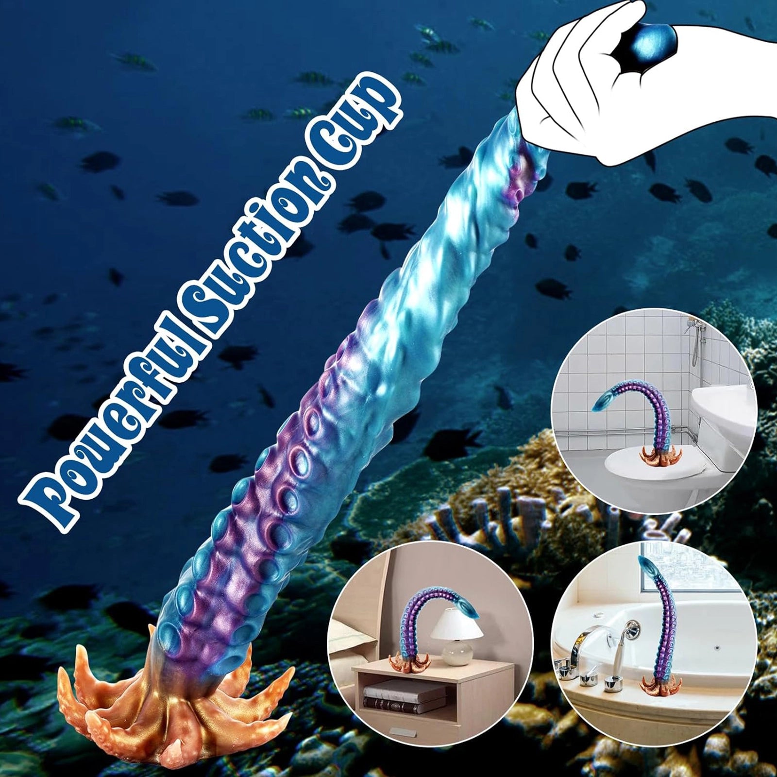 19" Curved Tentacle Dildo with Suction Cup Texture and Claw Base