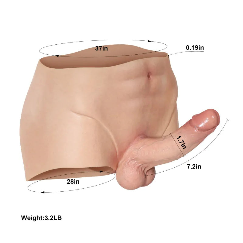 7.2" Full-Wrap Silicone Underwear Strap-On Dildo with Soft Cyber Skin