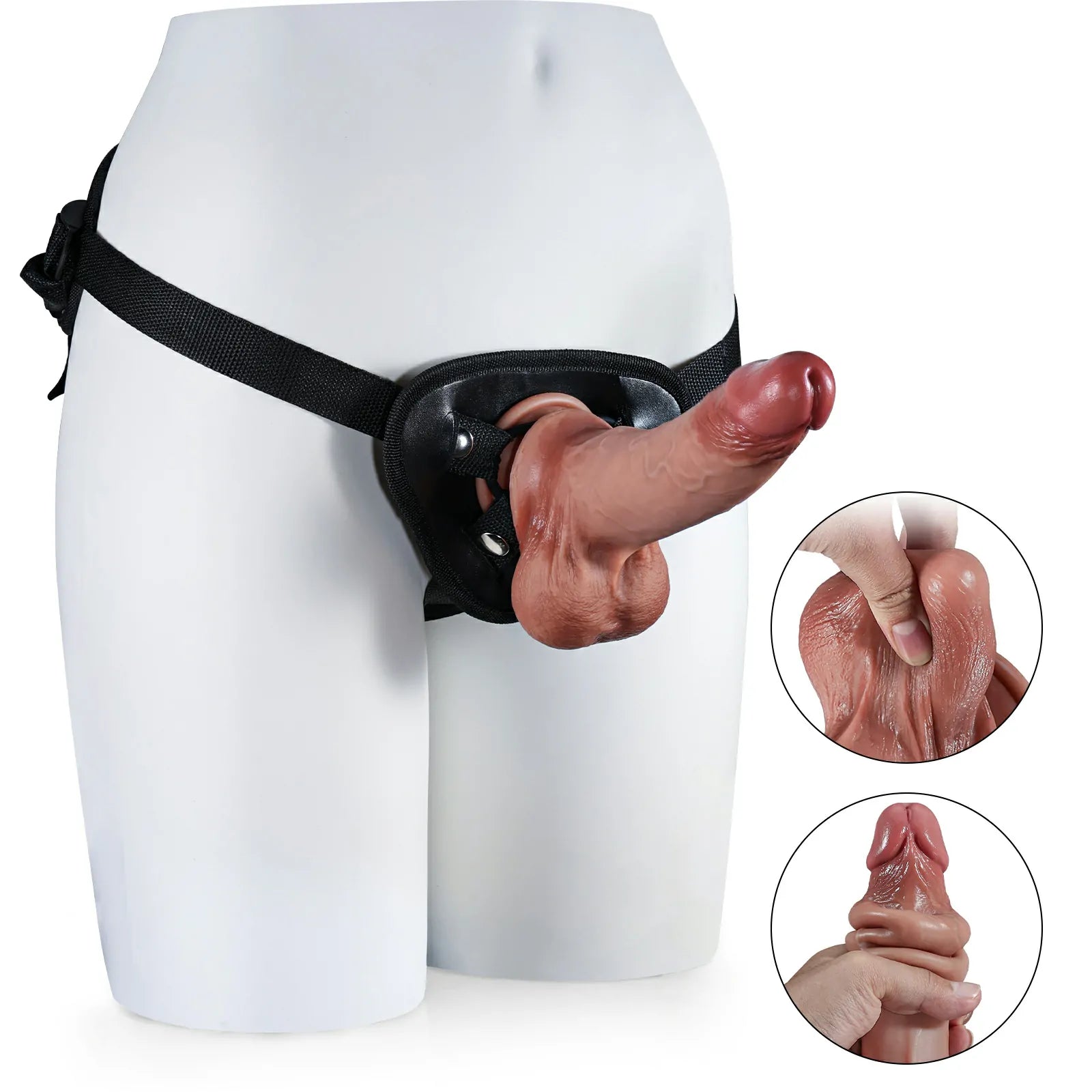 8.4”  Realistic Soft Sliding Skin Strap on Dildo With Silicone Moving Balls