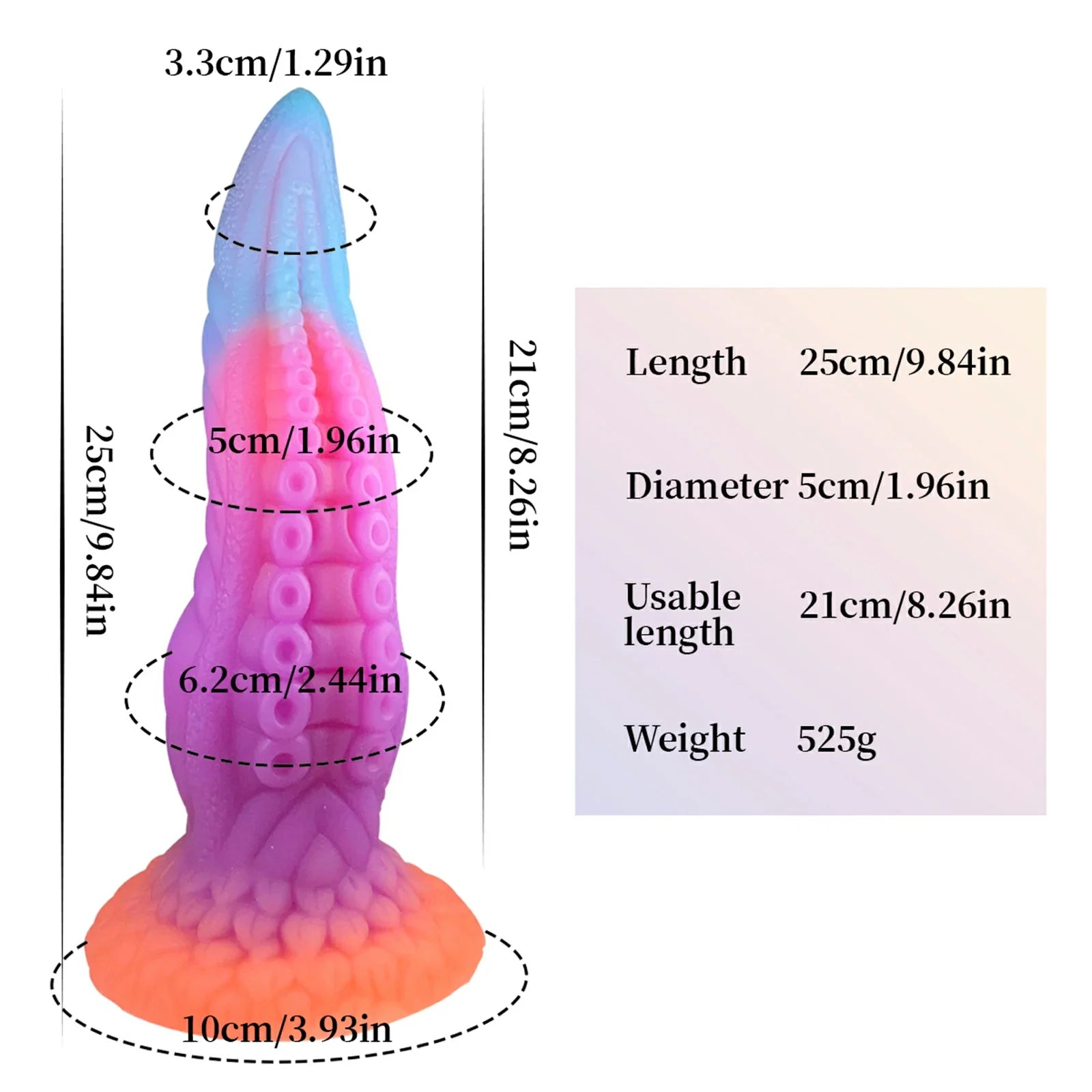 9.8 Inch Glow in the Dark Silicone Tentacle Dildo Suction Cup