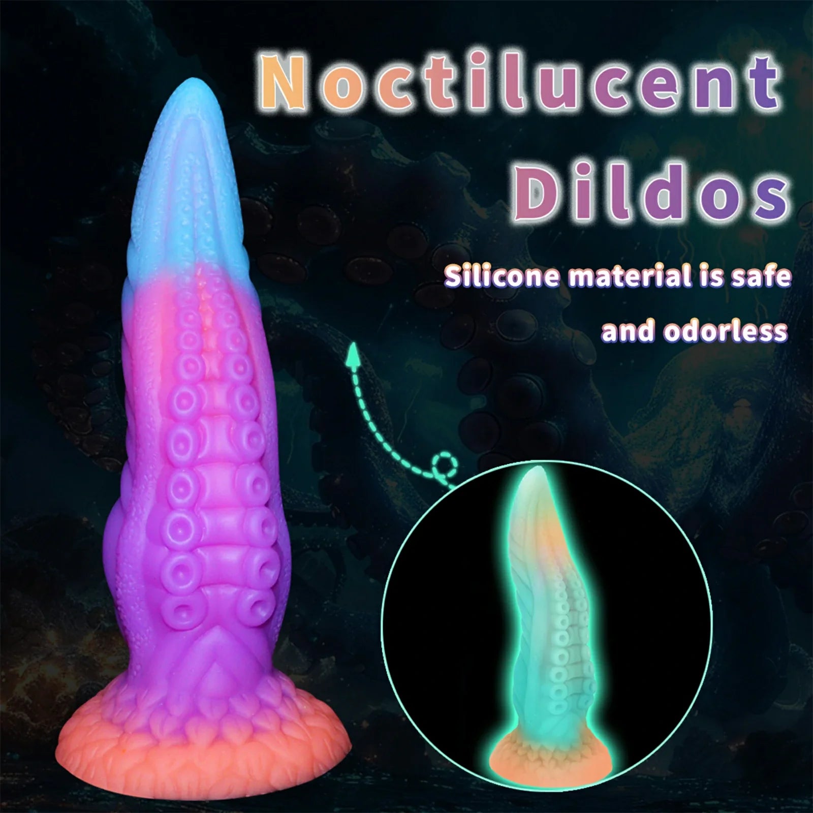 9.8 Inch Glow in the Dark Silicone Tentacle Dildo Suction Cup
