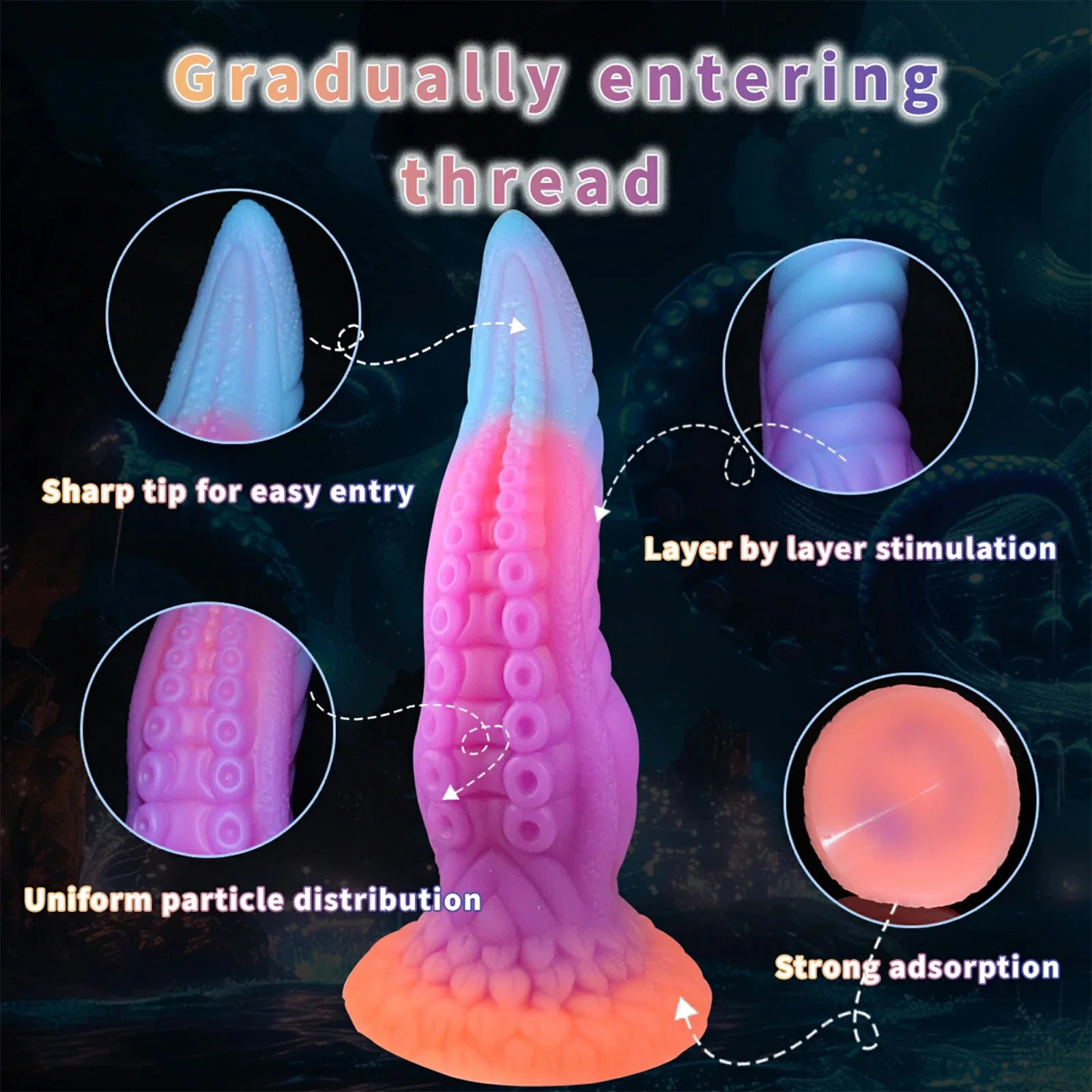 9.8 Inch Glow in the Dark Silicone Tentacle Dildo Suction Cup