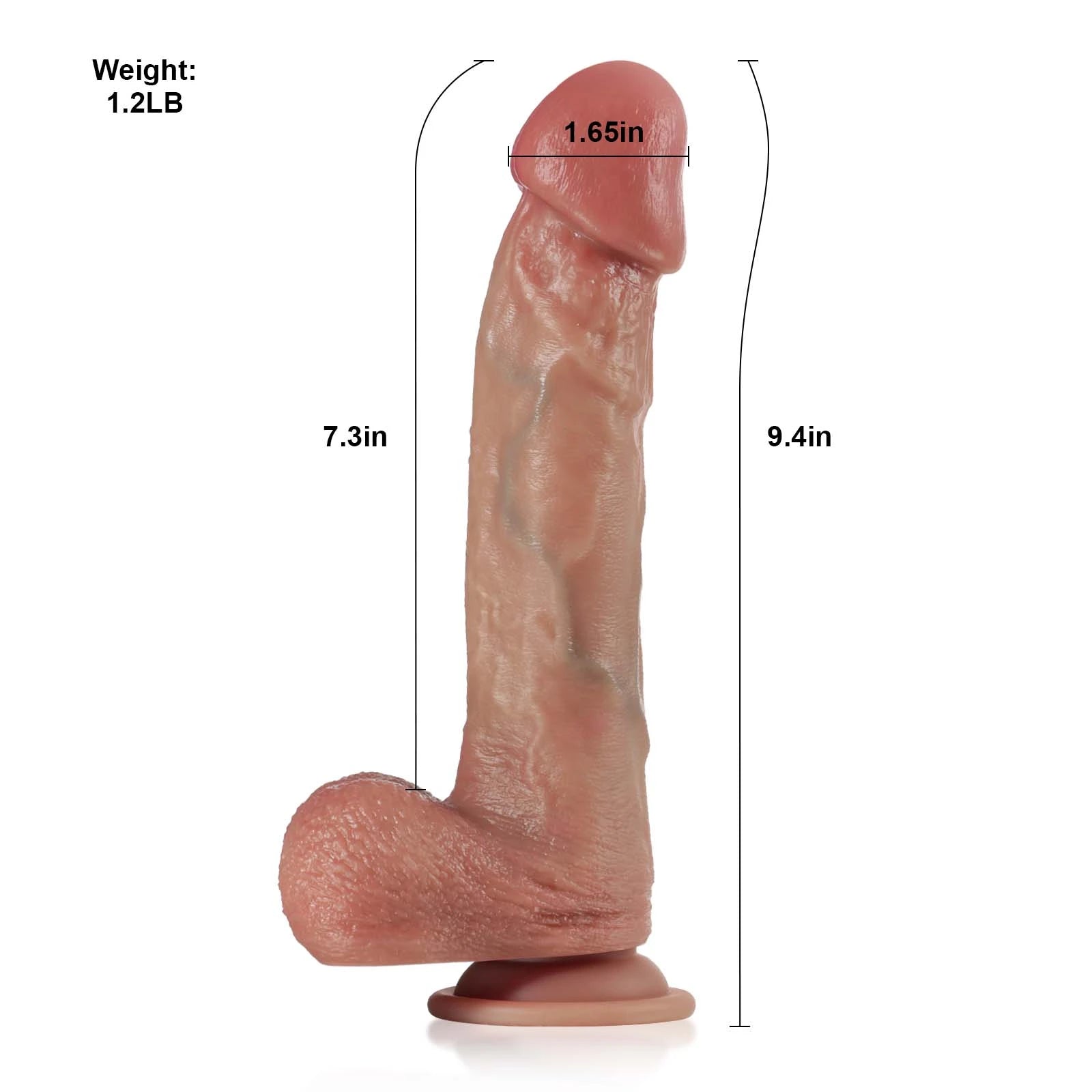 9" Real Skin Flesh Color Large Mushroom Head Thrust Dildo