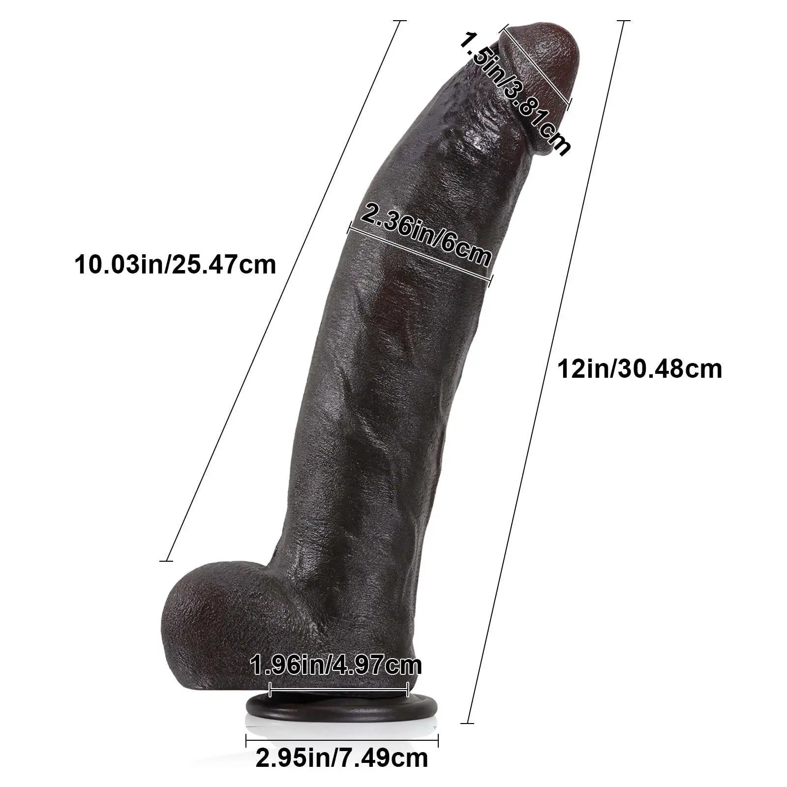 Realistic Black Dildo with Keel 12 Inch