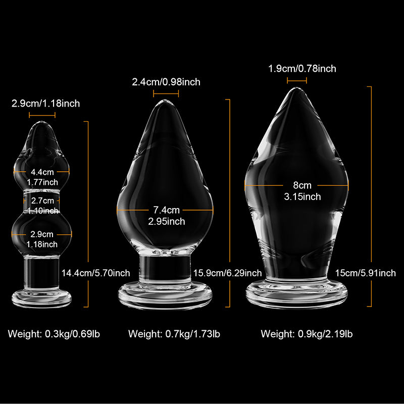 3Pcs Transparent Glass Butt Plug Toys