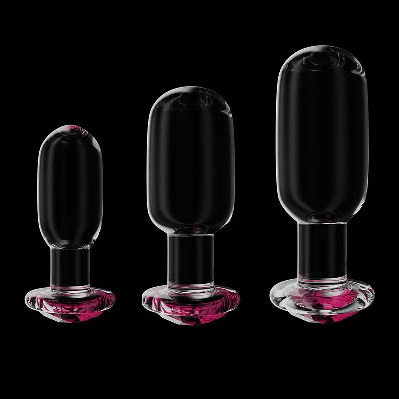 3Pcs Set Pink Gemstone Base Glass Butt Plug